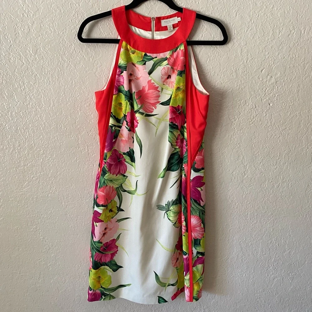 Ted Baker London Floral Mini Dress Size 2 Cream Pink Green Romantic Party Event - Picture 2 of 8